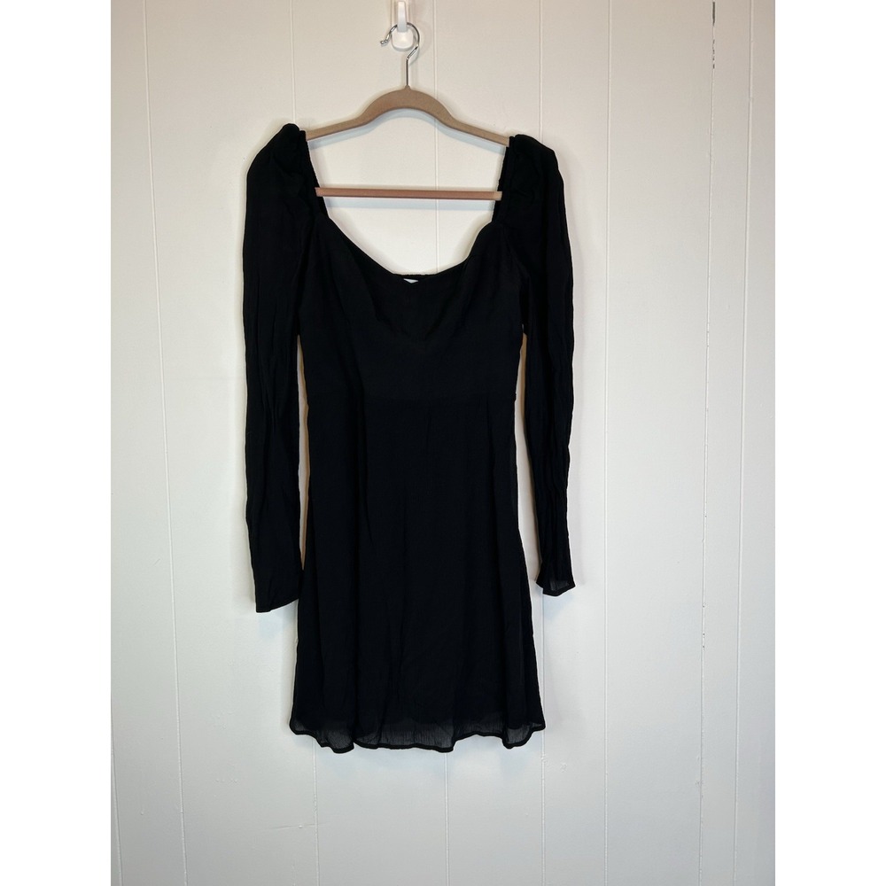 Hill House Felicity Mini Dress M Medium Black Long Sleeves Smocked Back 156
